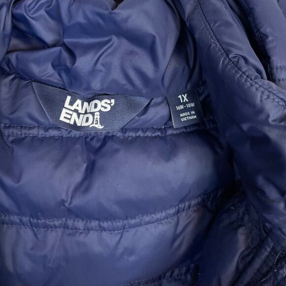 Lands End Packable Down Filled Hooded Belted Long Vest Navy Blue women’s plus 1X - Picture 11 of 13